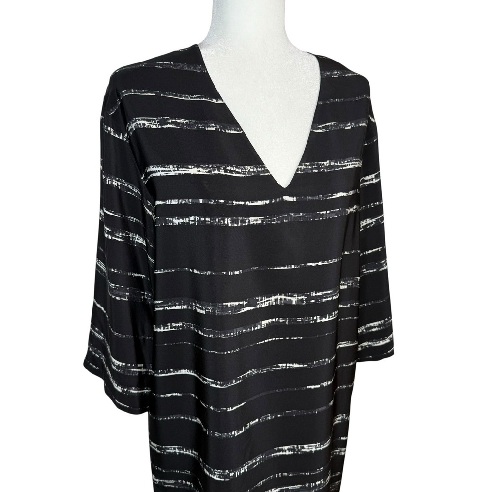 Vince 100% Silk Tunic Dress XS‎ Black V-Neck Minimalist Quiet Luxury Oversized - Picture 3 of 10